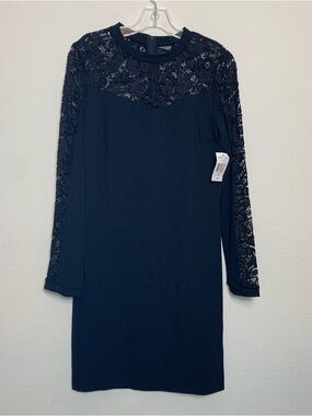 Rebecca B Black Yoke Lace Long-Sleeve Knit Dress Size 10 Career Classic Coquette